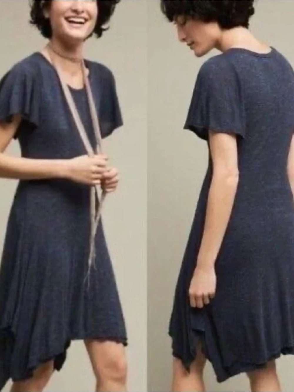 Anthropologie by Dolan Navy Blue Waterfall Handkerchief Hem Dress XS